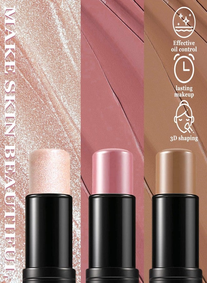 JunKuJK 3Pcs Cream Contour Stick Makeup Kit with Makeup Brush,Shades with Highlighter,Brush Stick,Cream Bronzer for Sculpt the Cheeks,Long-lasting Waterproof Lightweight Contour Set - Image 4